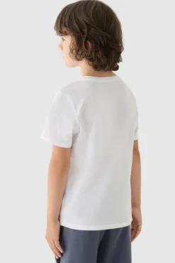 Online Gładki Bawełniany T-shirt Chłopięcy Regular JWAW24TTSHM1859-10S Biały Dzieci T-Shirty Dziecięce|Odzież 4F