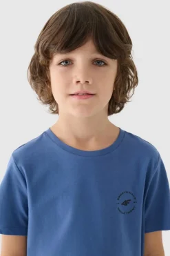 Outlet 4F Gładki Bawełniany T-shirt Chłopięcy Regular JWAW24TTSHM1859-32S Niebieska