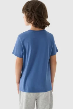 Outlet 4F Gładki Bawełniany T-shirt Chłopięcy Regular JWAW24TTSHM1859-32S Niebieska