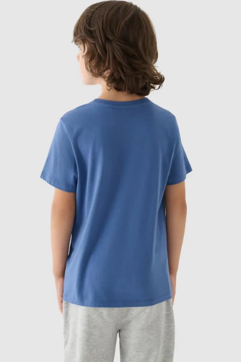 Outlet 4F Gładki Bawełniany T-shirt Chłopięcy Regular JWAW24TTSHM1859-32S Niebieska
