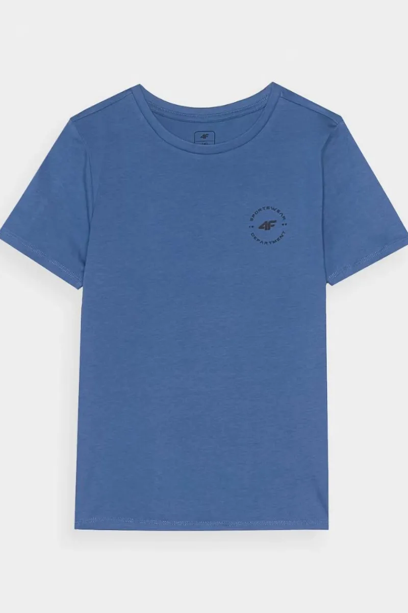 Outlet 4F Gładki Bawełniany T-shirt Chłopięcy Regular JWAW24TTSHM1859-32S Niebieska