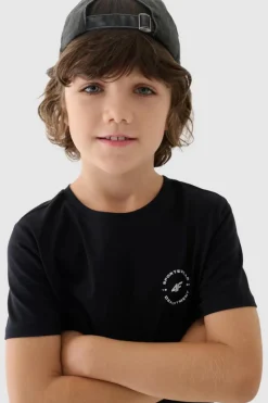 T-Shirty Dziecięce|Odzież 4F>4F Gładki Bawełniany T-shirt Chłopięcy Regular JWAW24TTSHM1859-20S Czarny