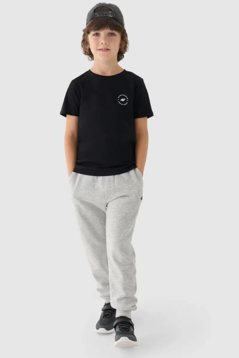 T-Shirty Dziecięce|Odzież 4F>4F Gładki Bawełniany T-shirt Chłopięcy Regular JWAW24TTSHM1859-20S Czarny