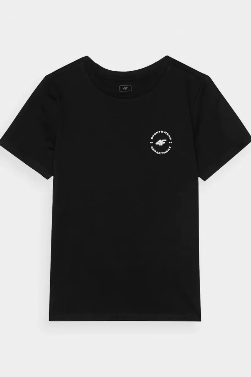 T-Shirty Dziecięce|Odzież 4F>4F Gładki Bawełniany T-shirt Chłopięcy Regular JWAW24TTSHM1859-20S Czarny