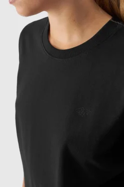 New Gładki T-Shirt Damski Regular WAW24TTSHF1650-20S Czarny Damskie T-Shirty Damskie|Odzież 4F