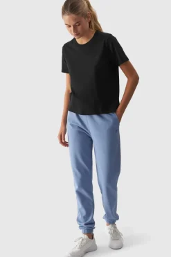 New Gładki T-Shirt Damski Regular WAW24TTSHF1650-20S Czarny Damskie T-Shirty Damskie|Odzież 4F