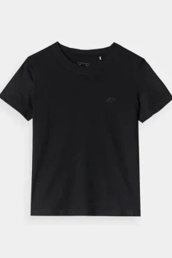 New Gładki T-Shirt Damski Regular WAW24TTSHF1650-20S Czarny Damskie T-Shirty Damskie|Odzież 4F