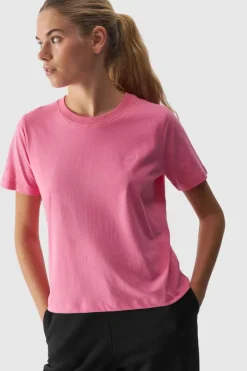 T-Shirty Damskie|Odzież 4F>4F Gładki T-Shirt Damski Regular WAW24TTSHF1650-54S Różowy