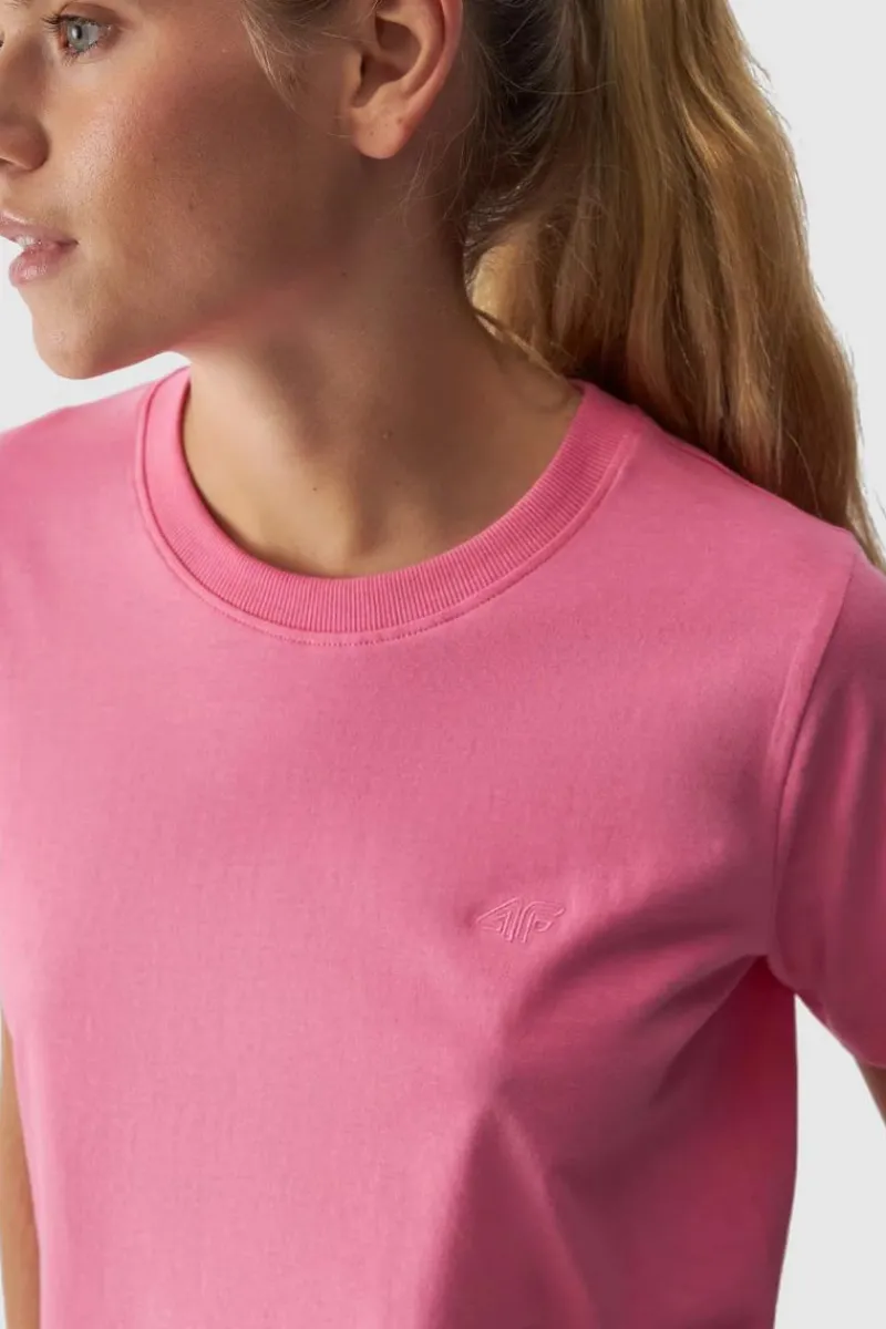T-Shirty Damskie|Odzież 4F>4F Gładki T-Shirt Damski Regular WAW24TTSHF1650-54S Różowy