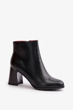 Best Boto Gładkie Botki Damskie Na Słupku Z Eko Skóra Ocieplane Czarne Milisea