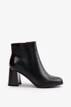 Best Boto Gładkie Botki Damskie Na Słupku Z Eko Skóra Ocieplane Czarne Milisea