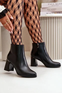 Best Boto Gładkie Botki Damskie Na Słupku Z Eko Skóra Ocieplane Czarne Milisea