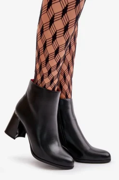 Best Boto Gładkie Botki Damskie Na Słupku Z Eko Skóra Ocieplane Czarne Milisea