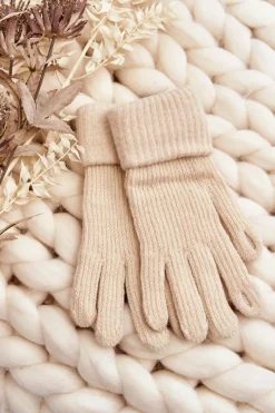 Rękawiczki>Aura.via Gładkie Rękawiczki Damskie Dotykowe Jasnobeżowe