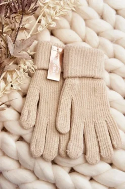 Rękawiczki>Aura.via Gładkie Rękawiczki Damskie Dotykowe Jasnobeżowe