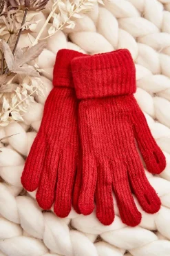 Outlet Aura.via Gładkie Rękawiczki Damskie Dotykowe Czerwone