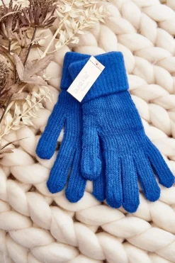 Gładkie Rękawiczki Damskie Dotykowe Niebieskie Rękawiczki