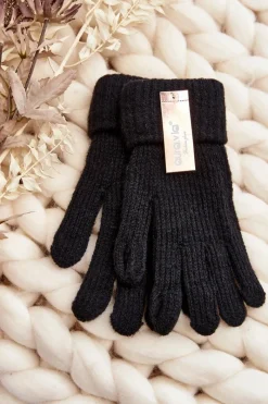 Rękawiczki>Aura.via Gładkie Rękawiczki Damskie Dotykowe Czarne