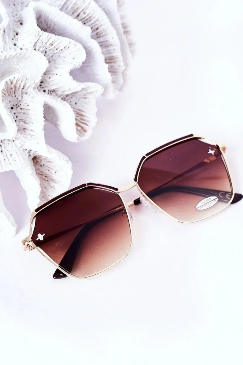 New Boto Geometryczne Okulary Przeciwsłoneczne Brązowe Ombre