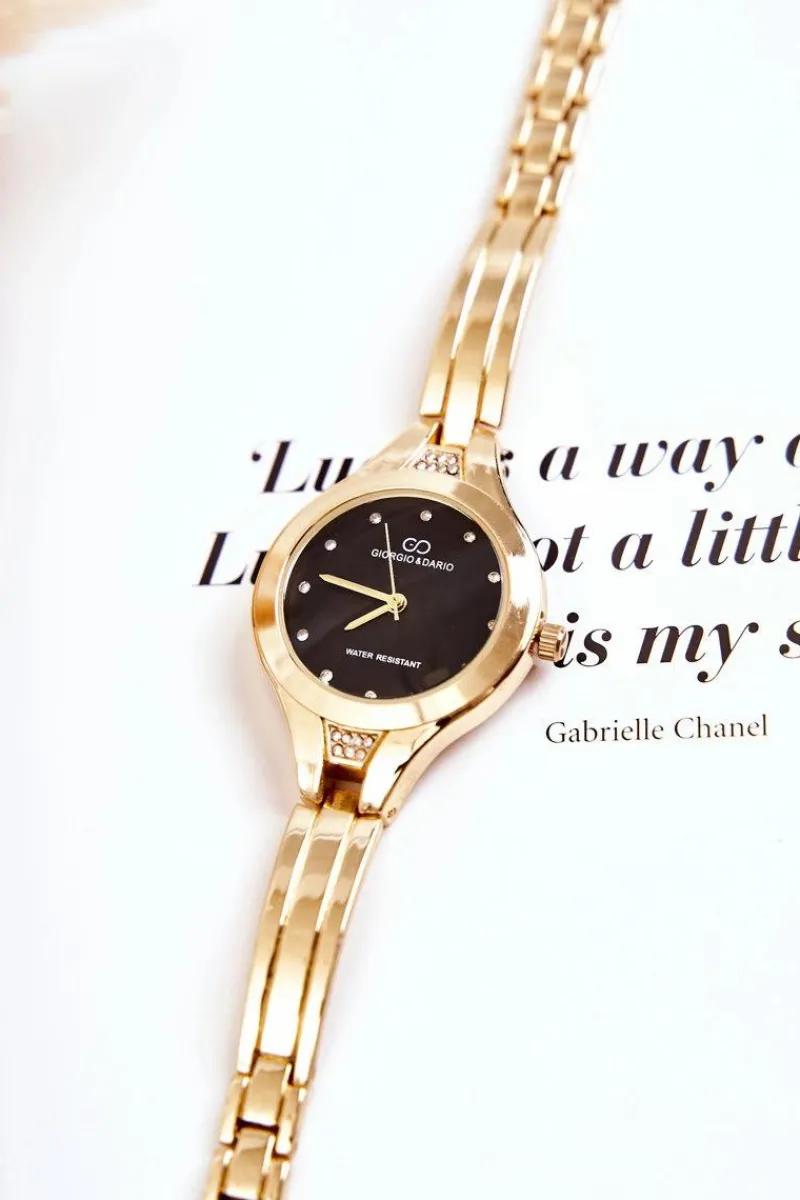 New Giorgio&Dario Giorgio & Dario Złoty Damski Zegarek Na Bransolecie Z Czarną Tarczą Pisento