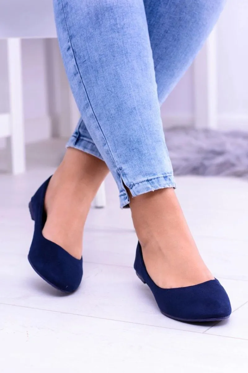 Boto Granatowe Damskie Balerinki Zamsz Bueno