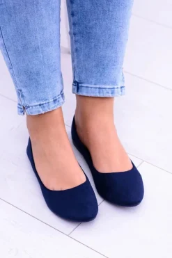 Boto Granatowe Damskie Balerinki Zamsz Bueno