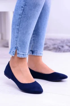 Boto Granatowe Damskie Balerinki Zamsz Bueno
