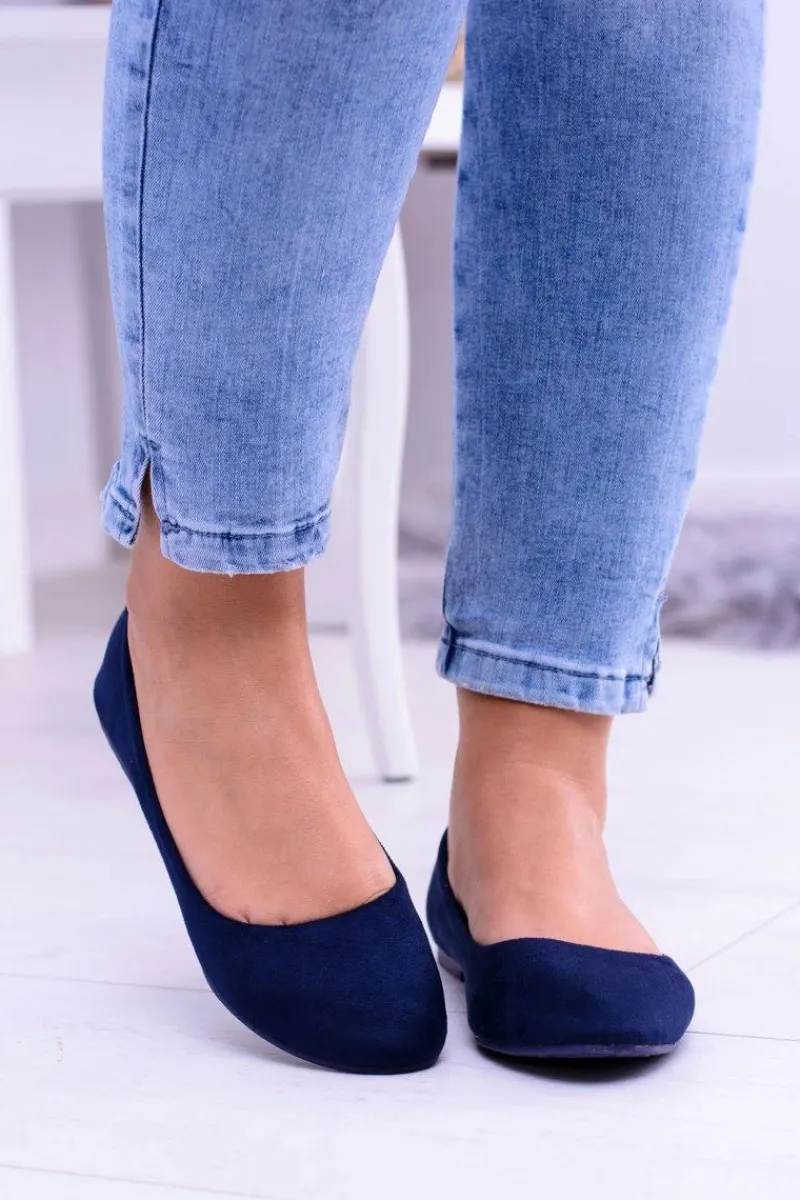 Boto Granatowe Damskie Balerinki Zamsz Bueno