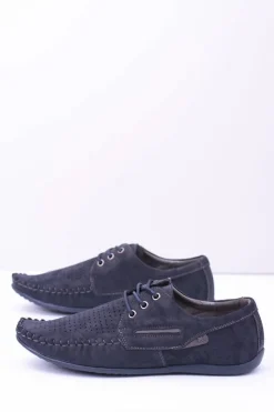 Mokasyny Sznurowane></noscript>Boto Granatowe Dziurkowane Mokasyny Męskie Emire