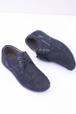 Mokasyny Sznurowane></noscript>Boto Granatowe Dziurkowane Mokasyny Męskie Emire