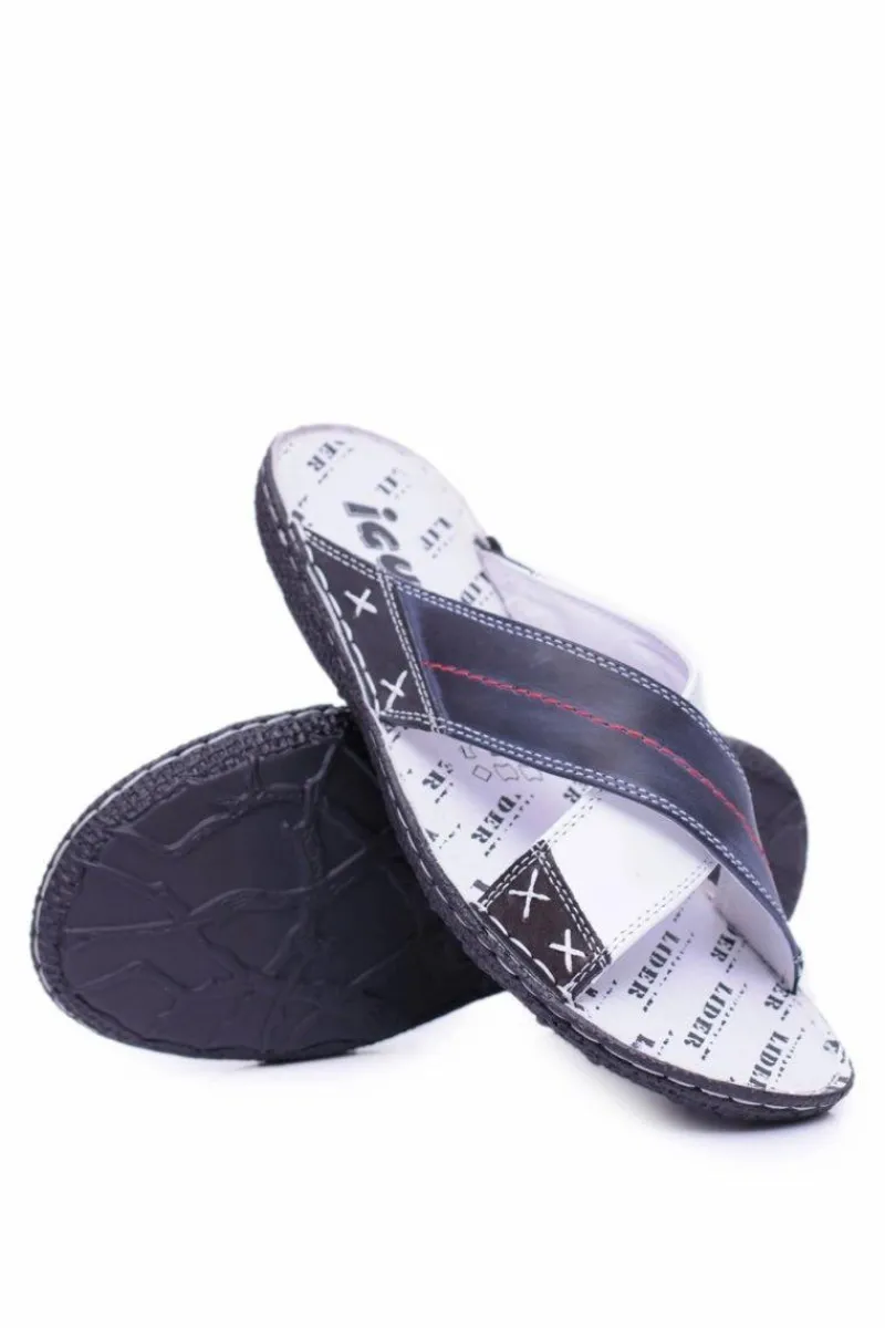 Klapki Męskie Klasyczne>Boto Granatowe Lekkie Skórzane Męskie Klapki Okay