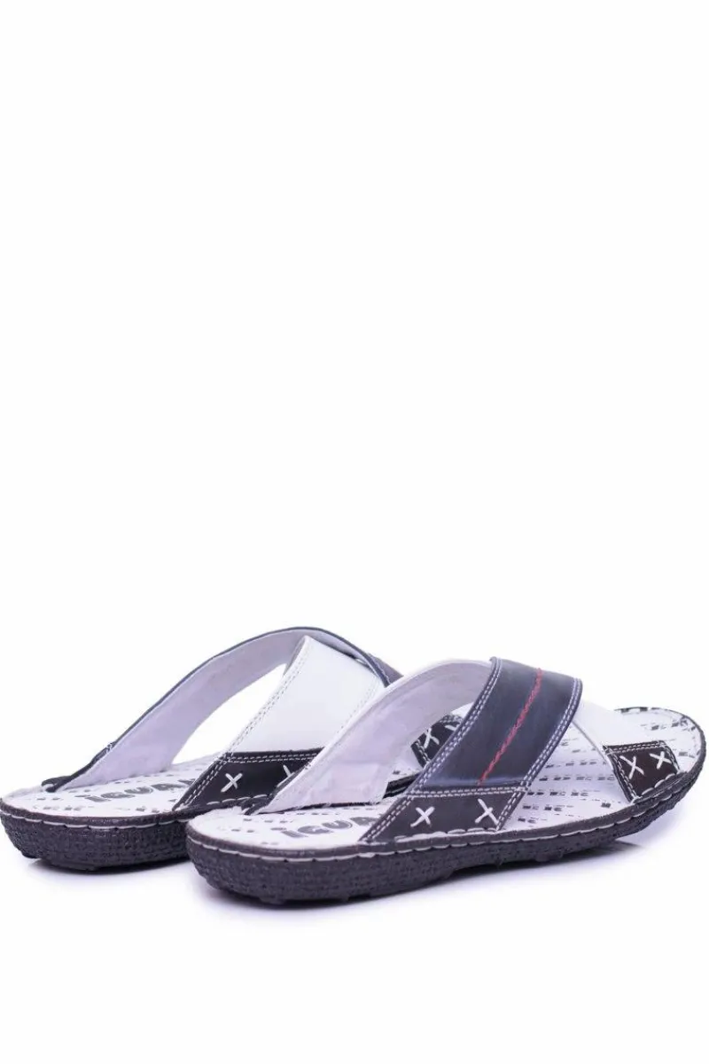 Klapki Męskie Klasyczne>Boto Granatowe Lekkie Skórzane Męskie Klapki Okay