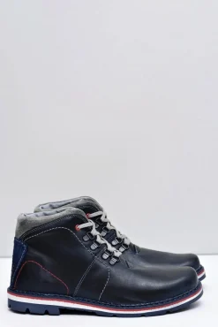 Botki Męskie>Boto Granatowe Męskie Skórzane Ocieplane Botki Teslo