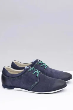 Sale Boto Granatowe Męskie Skórzane Półbuty Dimonde