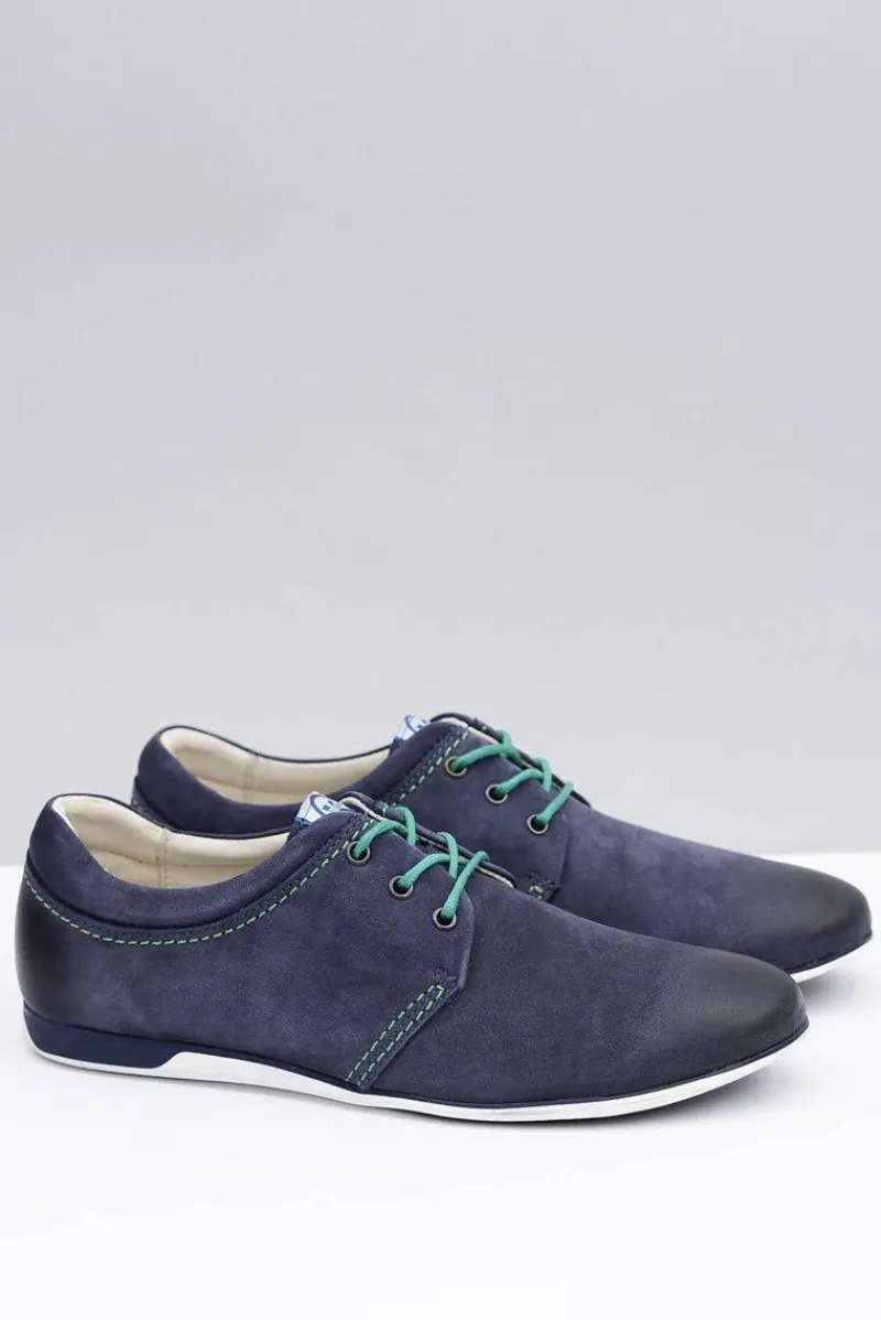 Sale Boto Granatowe Męskie Skórzane Półbuty Dimonde