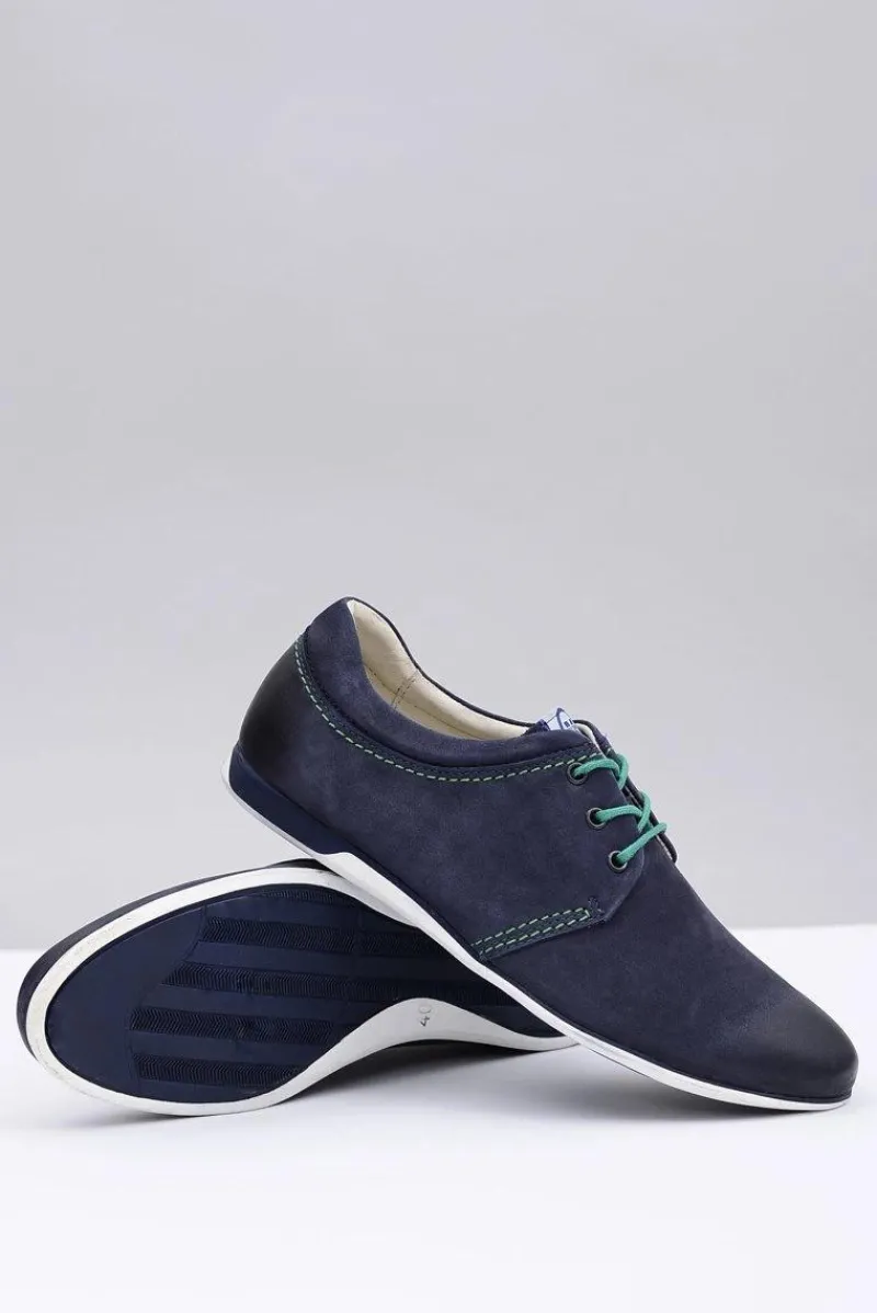 Sale Boto Granatowe Męskie Skórzane Półbuty Dimonde