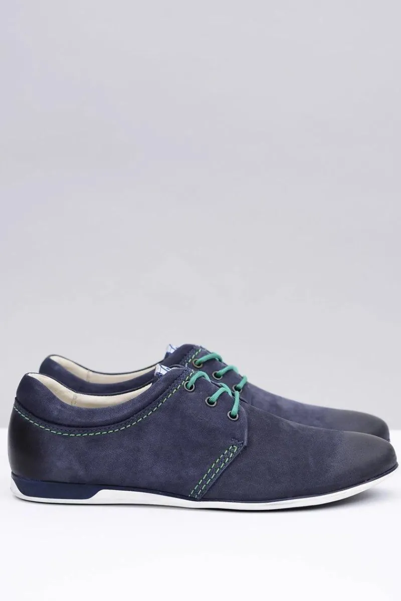 Sale Boto Granatowe Męskie Skórzane Półbuty Dimonde