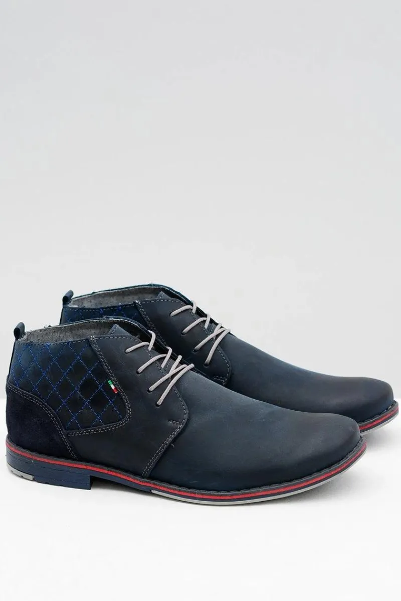 Półbuty Casual>Boto Granatowe Męskie Skórzane Półbuty Graziano