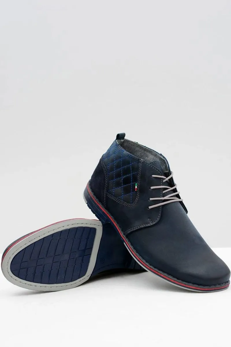 Półbuty Casual>Boto Granatowe Męskie Skórzane Półbuty Graziano