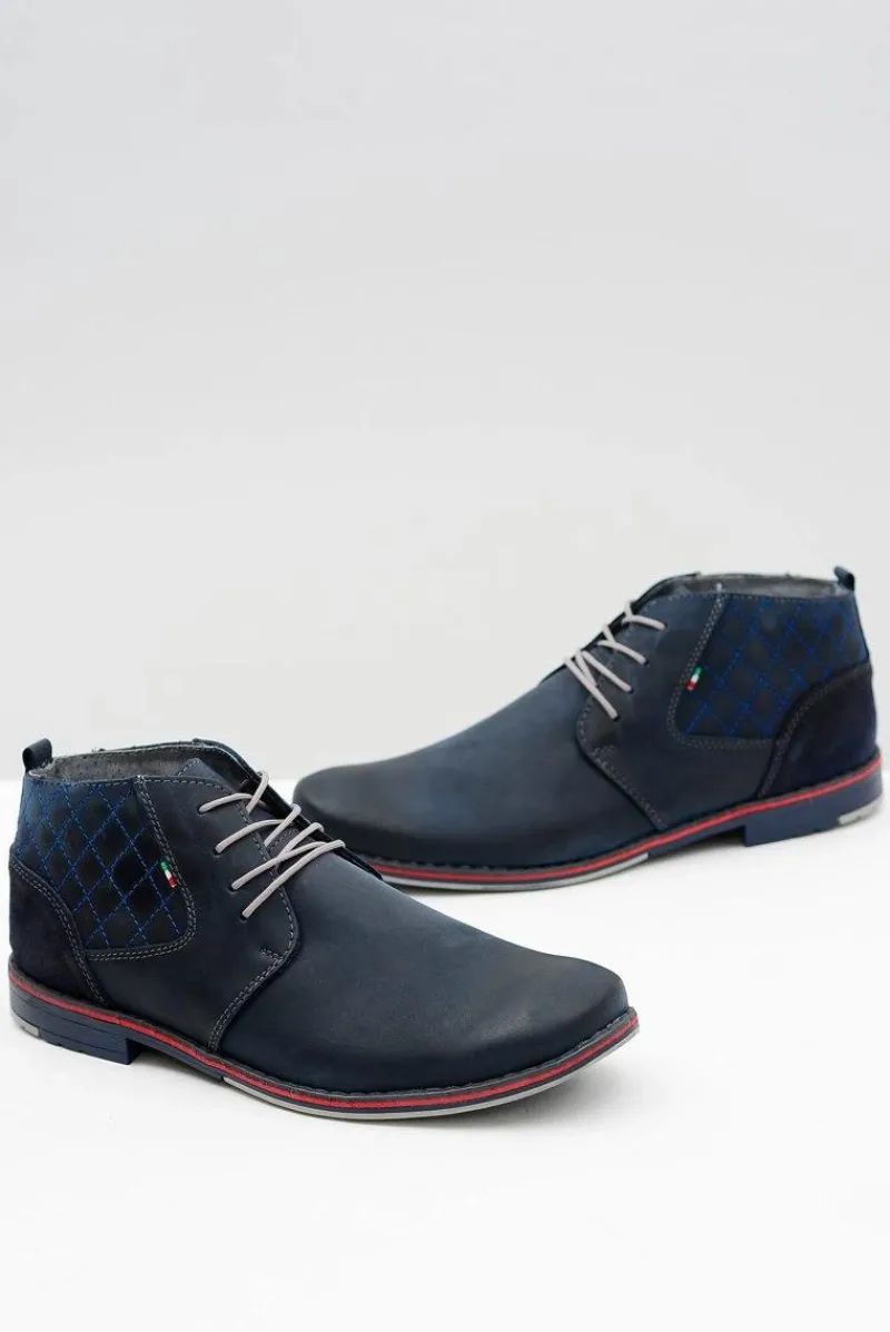 Półbuty Casual>Boto Granatowe Męskie Skórzane Półbuty Graziano