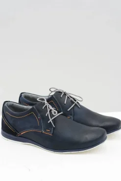 Best Granatowe Męskie Skórzane Półbuty Casual Badoo Męskie Półbuty Casual