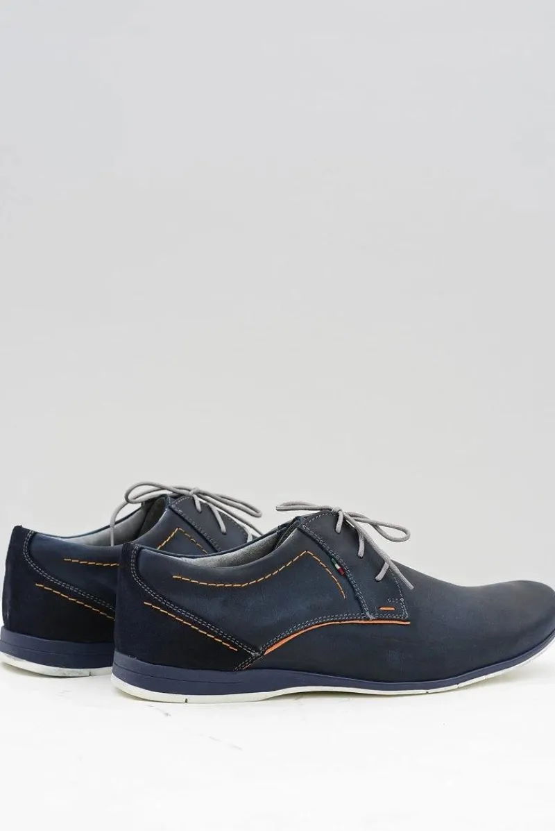 Best Granatowe Męskie Skórzane Półbuty Casual Badoo Męskie Półbuty Casual