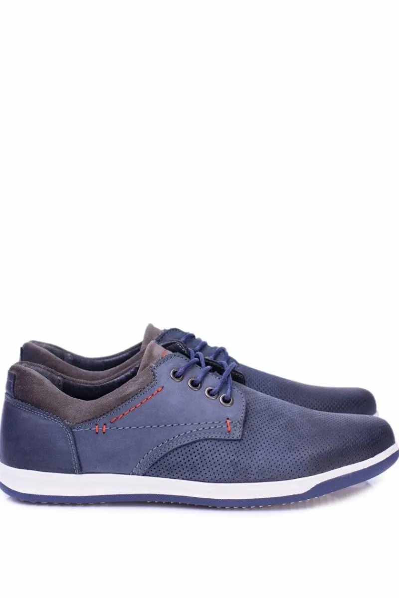Półbuty Casual>Boto Granatowe Skórzane Męskie Buty Casual Retino