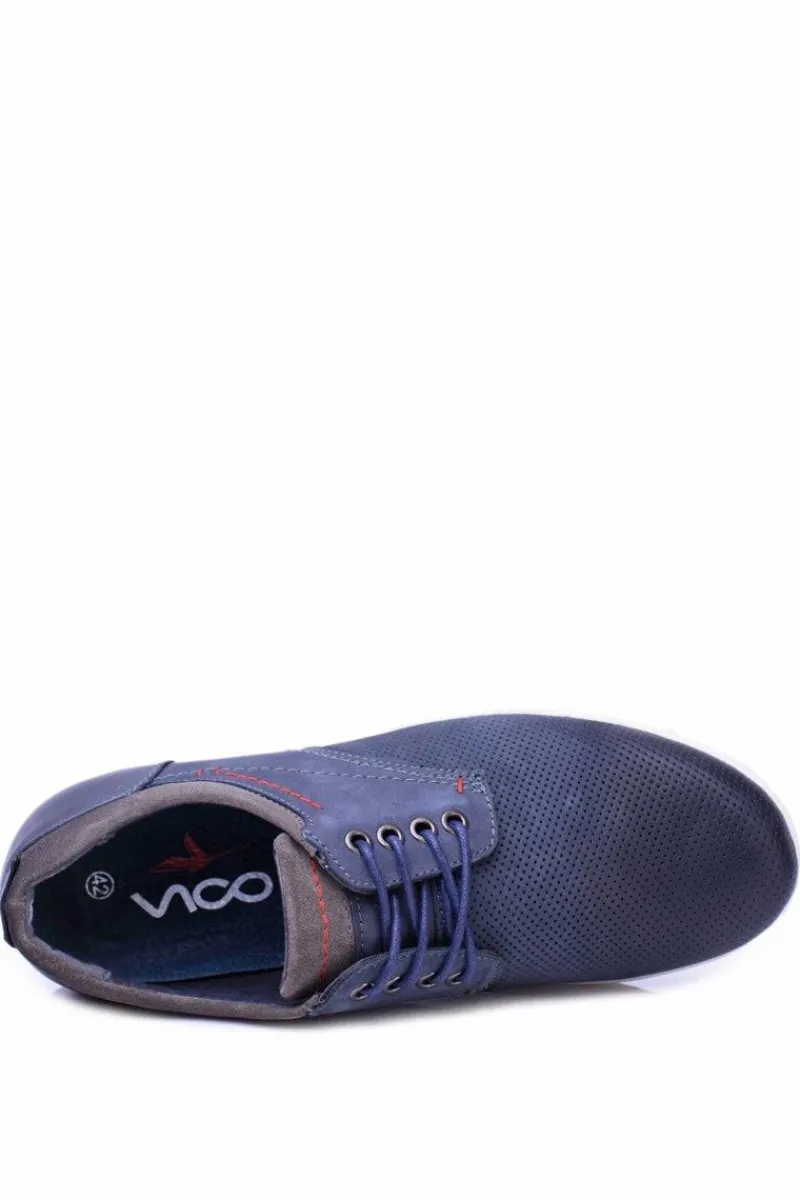 Półbuty Casual>Boto Granatowe Skórzane Męskie Buty Casual Retino