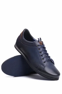 Boto Granatowe Skórzane Męskie Sportowe Półbuty Nikopol Achilles