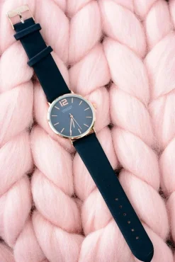 Hot Granatowy Elegancki Skórzany Damski Zegarek Zegarki