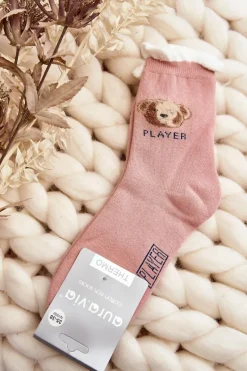 Clearance Grube Skarpety Bawełniane Z Misiem Różowe Skarpetki|Skarpetki