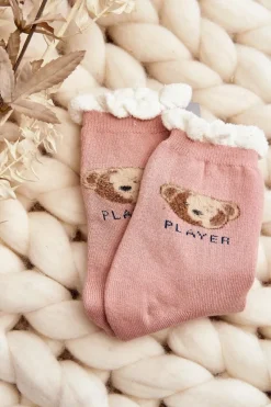 Clearance Grube Skarpety Bawełniane Z Misiem Różowe Skarpetki|Skarpetki