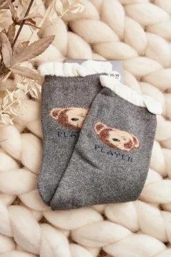 Skarpetki|Skarpetki>Aura.via Grube Skarpety Bawełniane Z Misiem Szare Szary