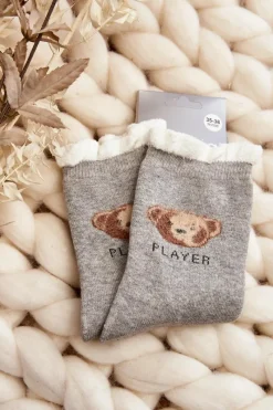 Best Aura.via Grube Skarpety Bawełniane Z Misiem Jasnoszare Szary